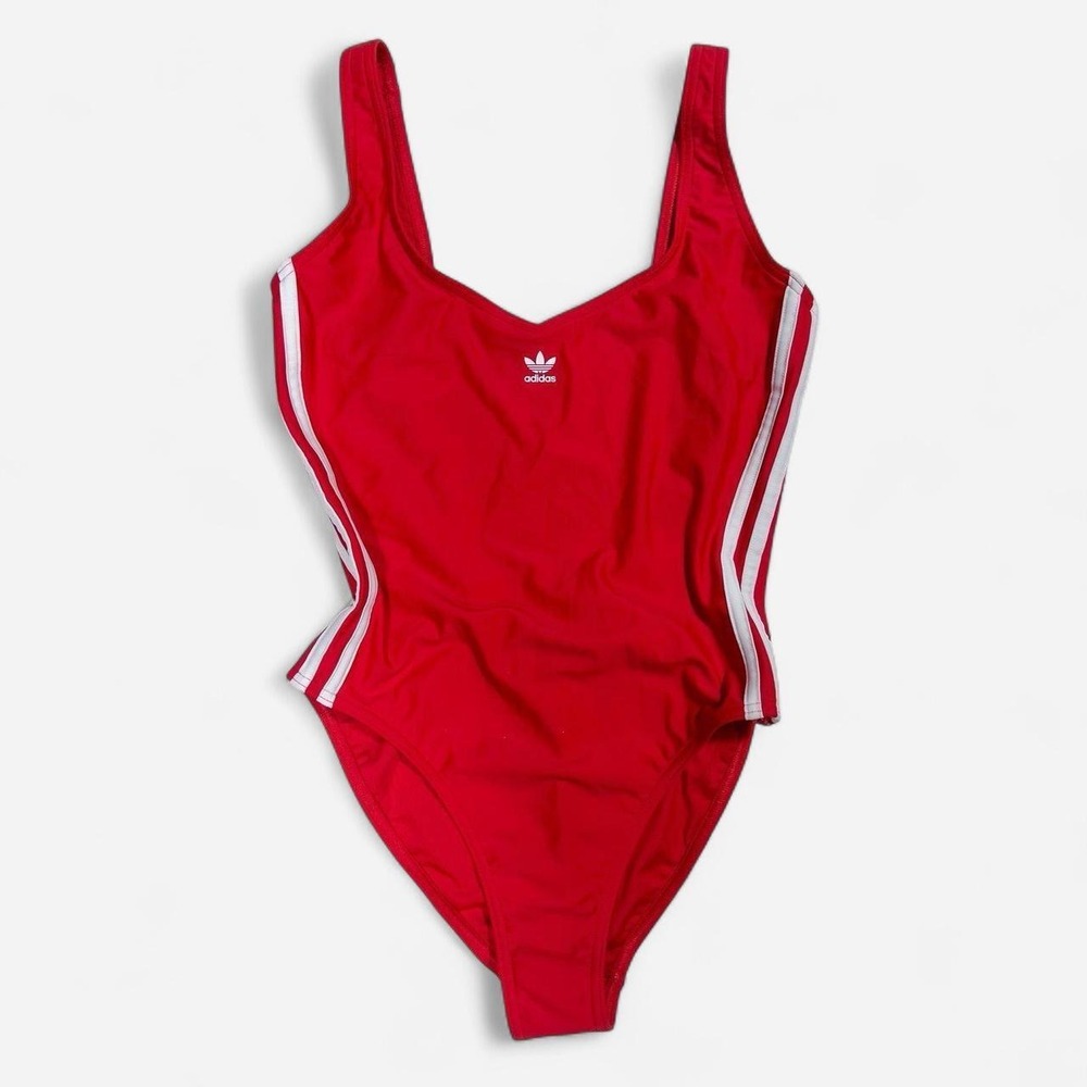 Adidas Originals 3-Stripe One Piece Swimsuit Red
